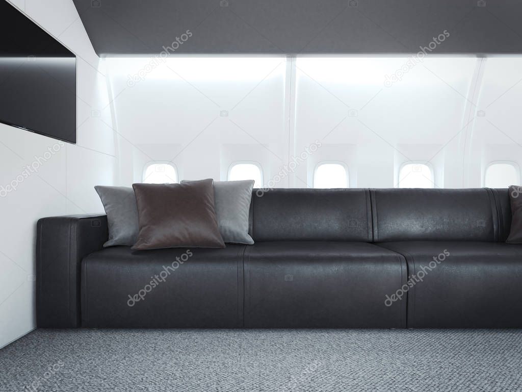 Comfortable sofa in a personal jet. 3d rendering