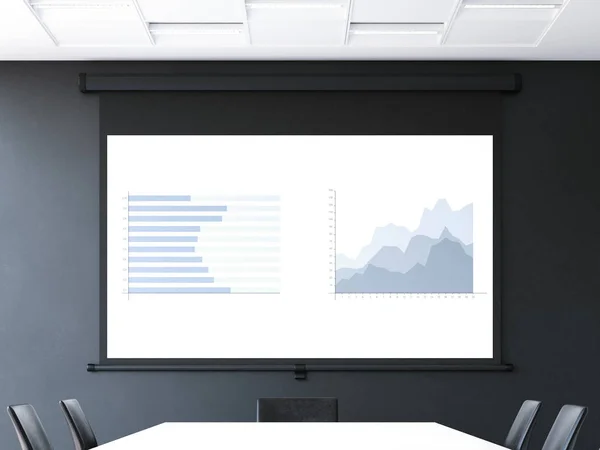 Sala de reuniones con pantalla de proyector enrollable. renderizado 3d —  Fotos de Stock