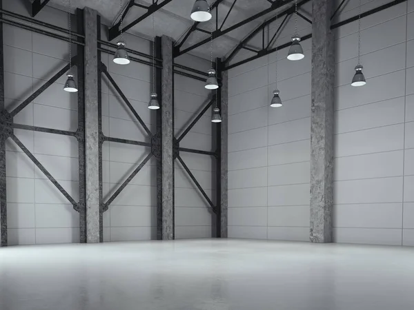 Σύγχρονο εργοστάσιο loft υπόστεγο. 3D rendering — Φωτογραφία Αρχείου