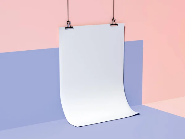 Blank sheet of paper hanging. 3d rendering — Stock Photo, Image