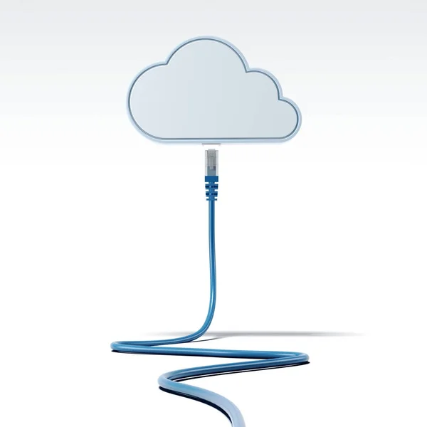 Μπλε patch καλώδιο που συνδέει με το cloud. 3D rendering — Φωτογραφία Αρχείου