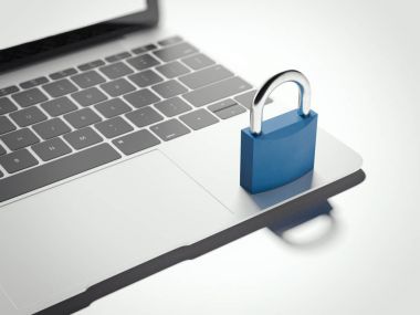 Modern bir dizüstü bilgisayarda kapalı asma kilit. 3D render