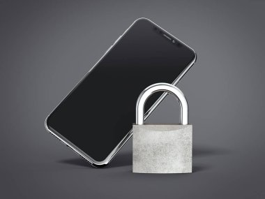 Modern siyah smartphone ile kapalı asma kilit. 3D render