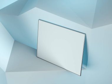 Boş beyaz bayrak mavi stüdyo içinde. 3D render