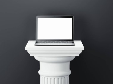 Dizüstü bilgisayarda colum izole koyu arka plan üzerinde beyaz. 3D render