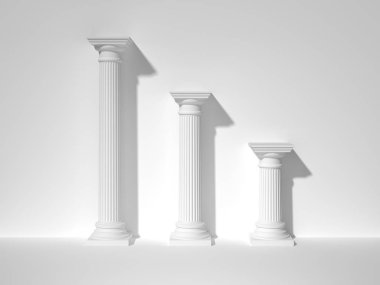 Üç beyaz Yunan sütun. 3D render