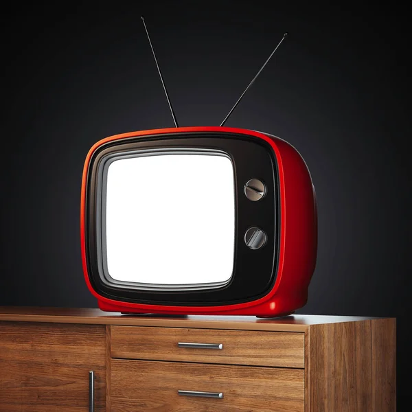 Televisão retrô vermelha. Renderização 3d — Fotografia de Stock
