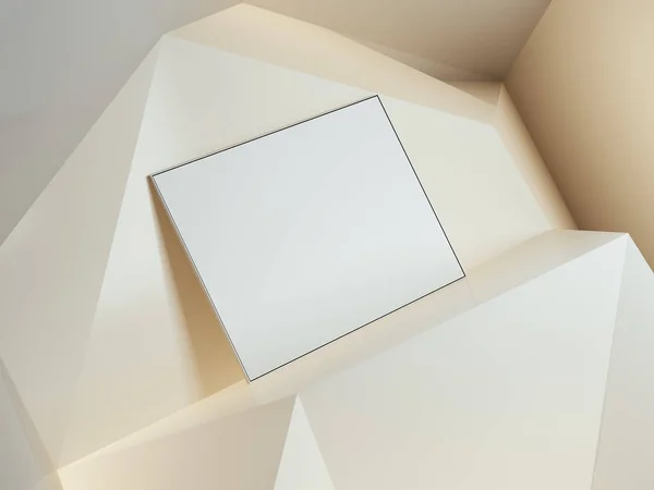 Pusty biały sztandar w studio żółty. renderowania 3D — Zdjęcie stockowe