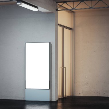 Yeraltı iç parlak ekranlı banner. 3D render