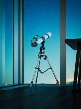 Telescope aimed at the night sky. 3d rendering clipart
