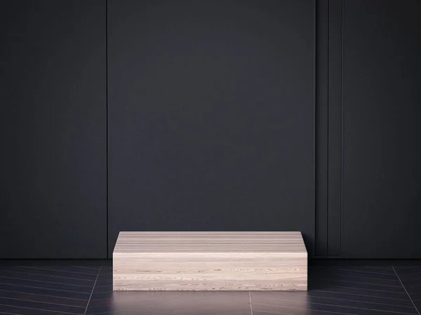 Wooden podium in dark interior. 3d rendering — Stock Photo, Image