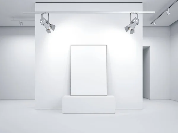 Modern bright gallery with blank picture frame. 3d rendering — Stock Photo, Image