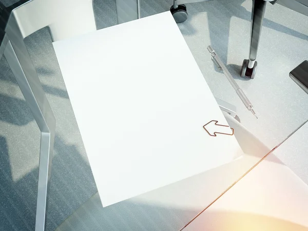 Hojas vacías de papel en una mesa de oficina. renderizado 3d —  Fotos de Stock