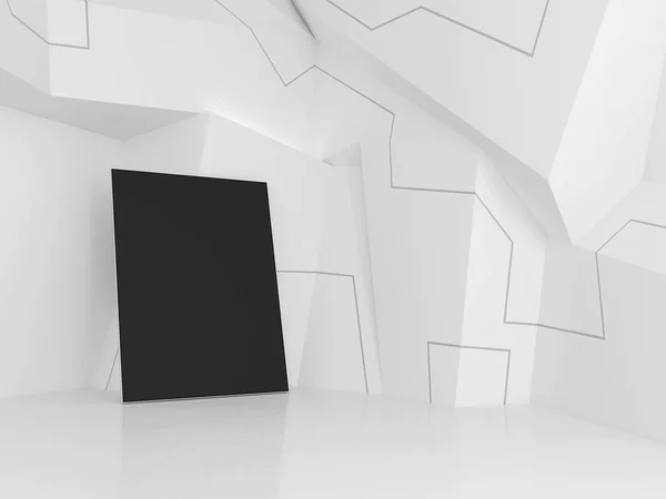 Prázdný černý plakát v galerii. 3D vykreslování — Stock fotografie