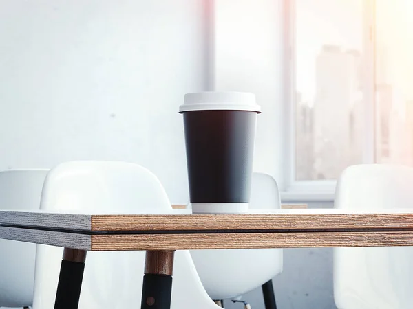 Mesa no restaurante com uma xícara de café. Renderização 3d — Fotografia de Stock