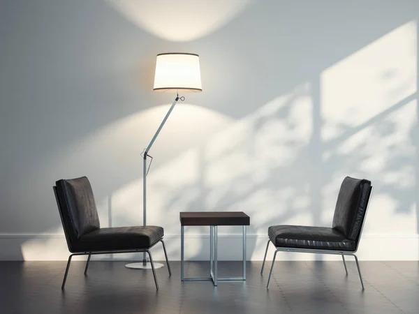 Dos sillones de cuero en un interior moderno. renderizado 3d — Foto de Stock