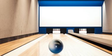Topu ile bowling salonu. 3D render