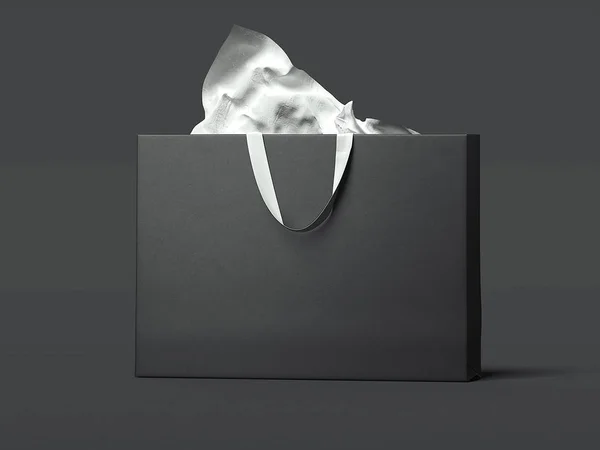 Fekete széles bevásárló táska. 3D-leképezés — Stock Fotó