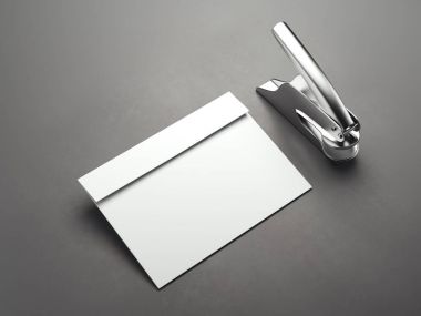 Metal pul makine ile beyaz boş zarf. 3D render
