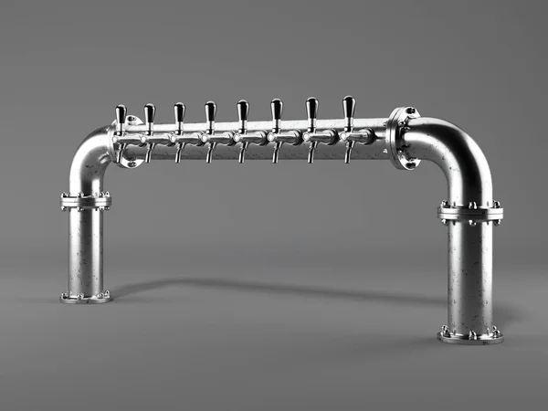 Beer metal taps. 3d rendering — Stock Photo, Image