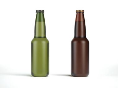 Etiketsiz iki bira şişeleri. 3D render