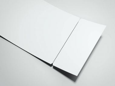 Boş beyaz ayırma bilet. 3D render