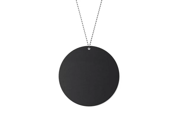 Targhetta nera con catena in metallo. rendering 3d — Foto Stock