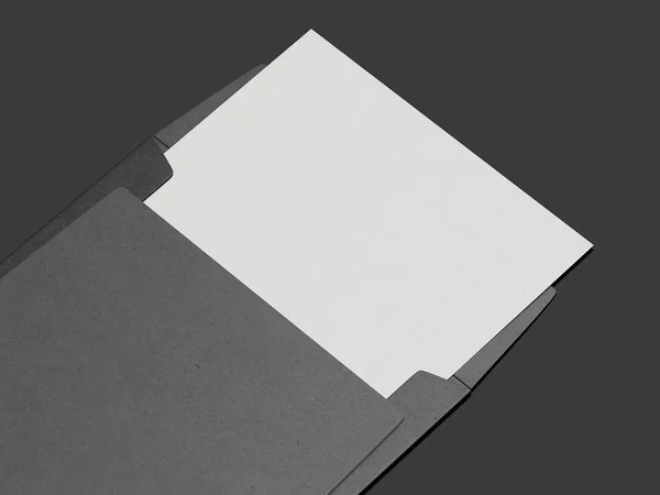 Envelope balck em branco com folha de papel branco. Renderização 3d — Fotografia de Stock