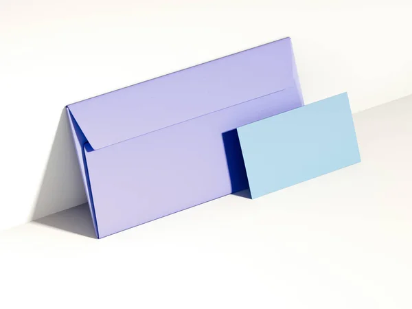 Enveloppe violette et carte bleue. Rendu 3d — Photo