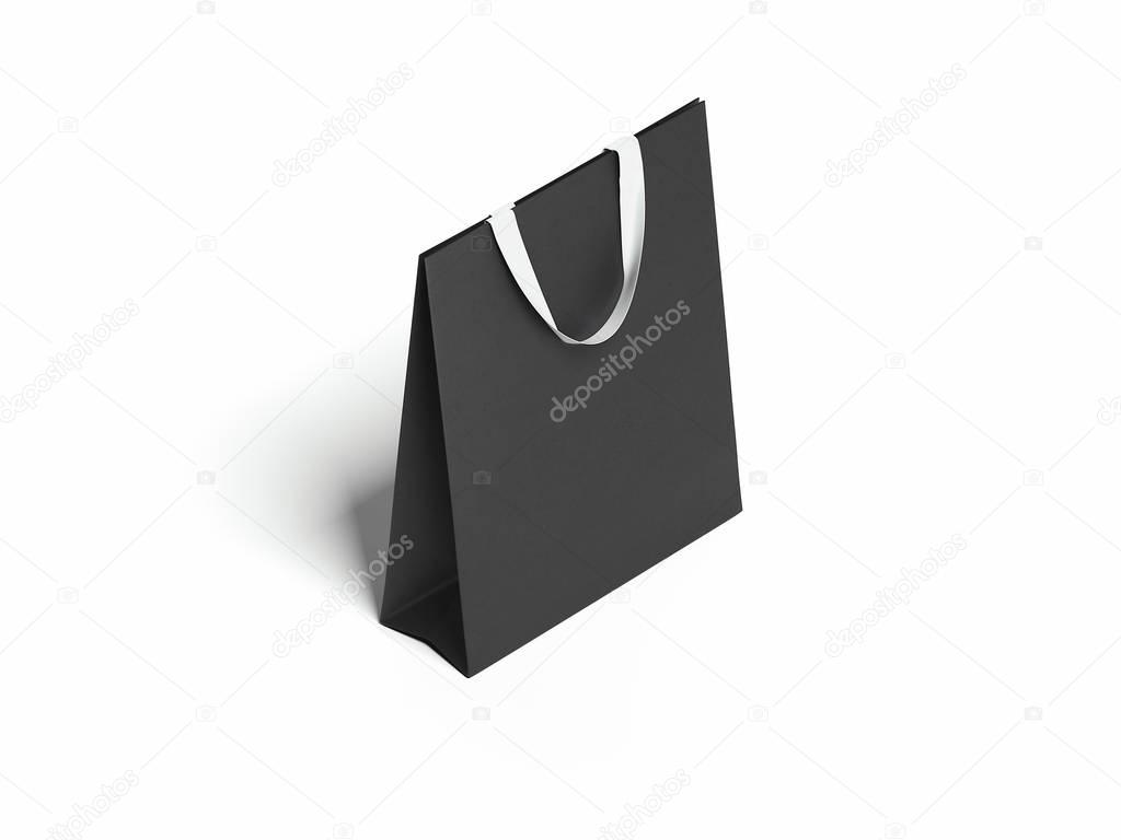 Closed black blank shopping bag. 3d rendering