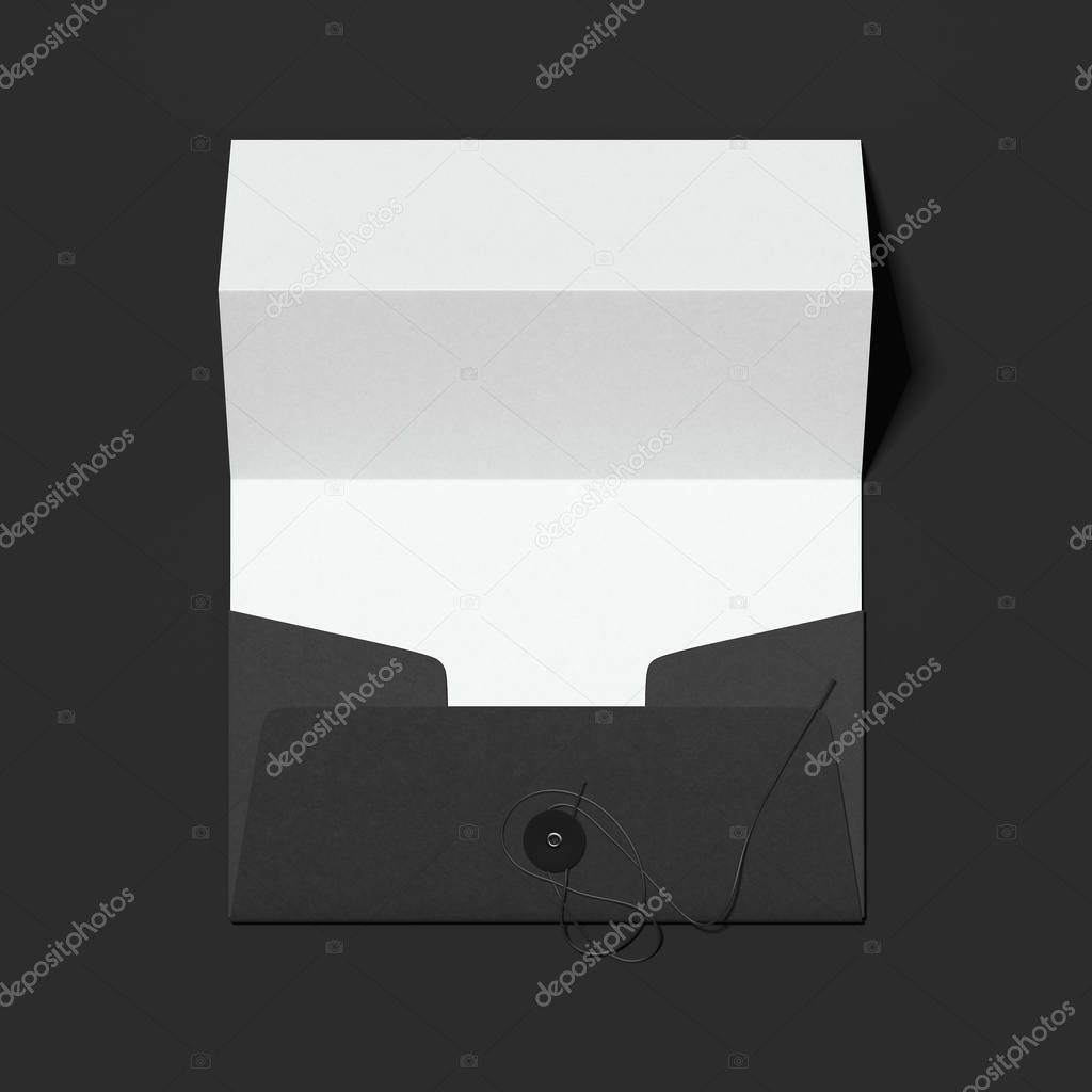 Stylish black envelope and folded white sheet of paper. 3d rendering