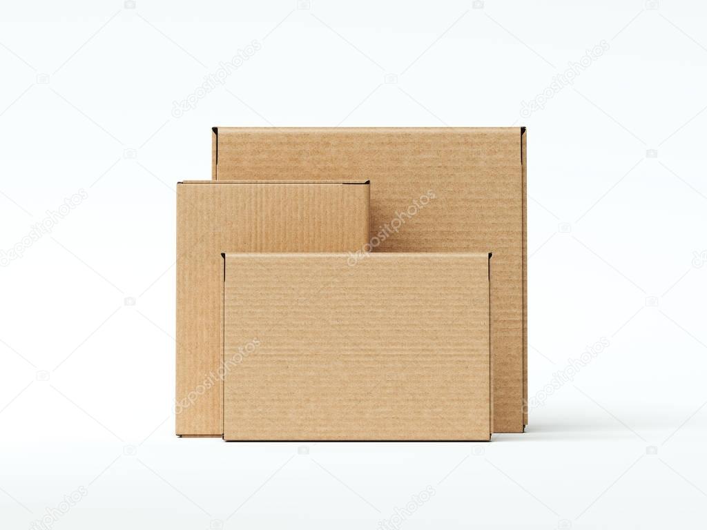 Brown cardboard blank packages. 3d rendering