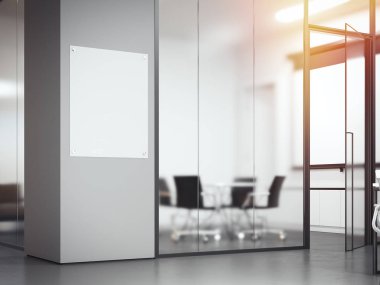 Tabela cam bölmeler ile ofiste. 3D render