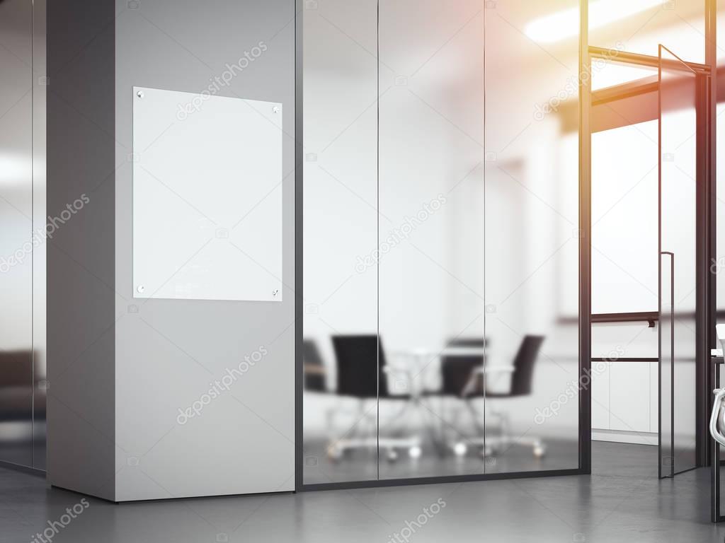 Signboard at the office with glass partitions. 3d rendering