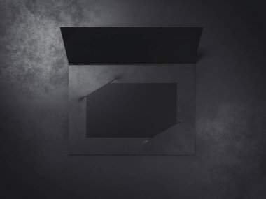 Siyah broşür kartvizit ile açıldı. 3D render