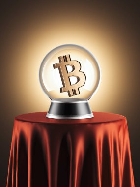 Küre içinde bitcoin simgesiyle öngörülerin. 3D render