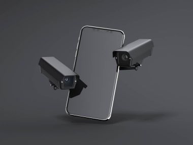 İki siyah Casus kameralar ile modern smartphone. 3D render