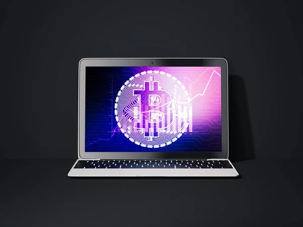 Símbolo Bitcoin en la pantalla. renderizado 3d — Foto de Stock