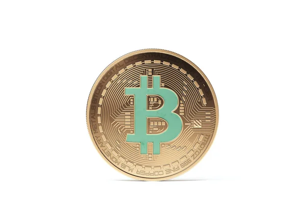 Bitcoin dorado con esmeralda. renderizado 3d — Foto de Stock