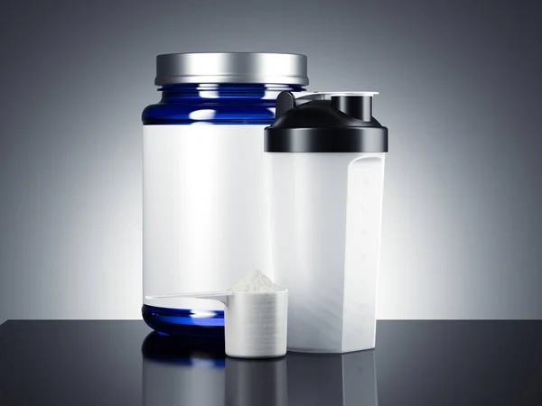 Sports jar and shaker isolated on dark background. 3d rendering — Stock Photo, Image
