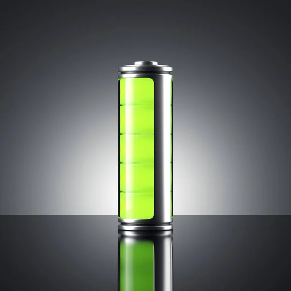 Battery with green indicator. 3d rendering — Stock Photo, Image