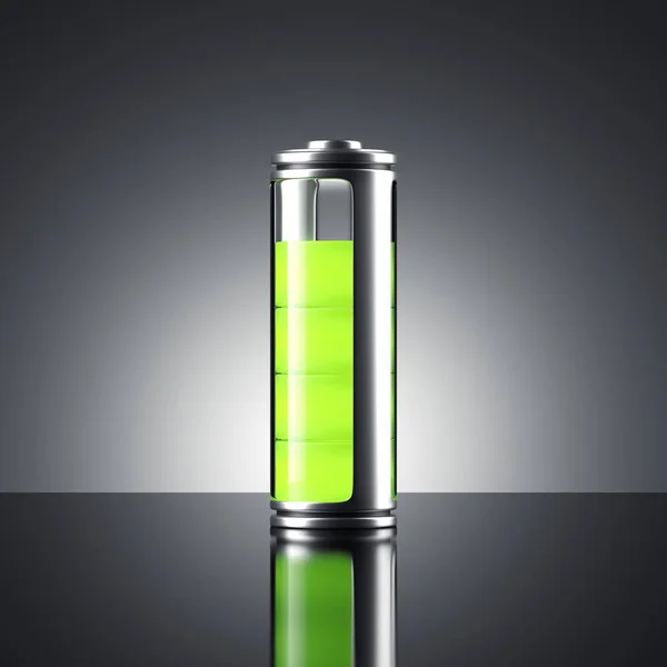 Batteria con indicatore verde. rendering 3d — Foto Stock