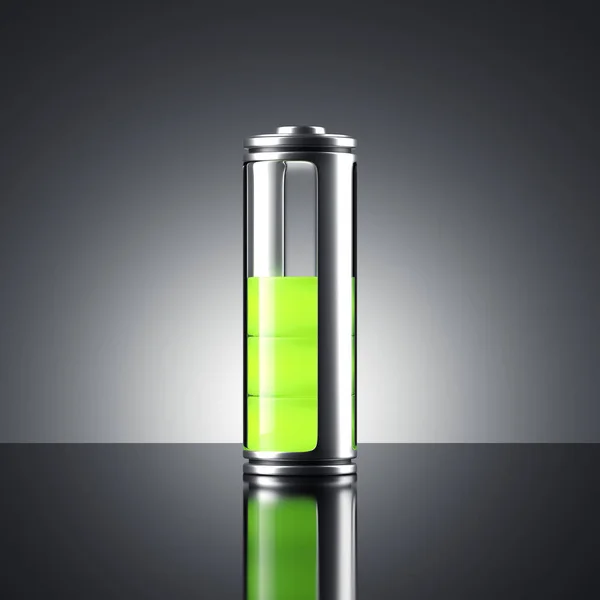 Акумулятор з зеленим індикатором. 3D візуалізація — стокове фото