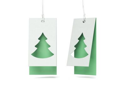 Yeşil Noel ağacı ile rozet. 3D render