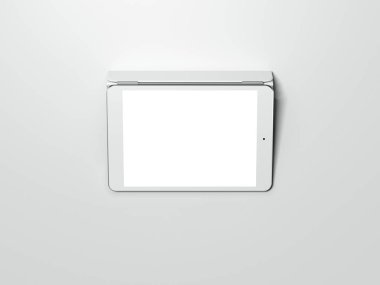 Beyaz tablet ile boş perde. 3D render