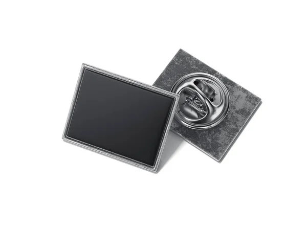 Vierkante lapel pins met zwart leeg gezicht. 3D-rendering — Stockfoto