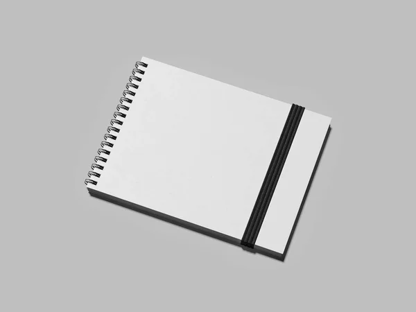 Cuaderno blanco con banda de goma negra. renderizado 3d —  Fotos de Stock