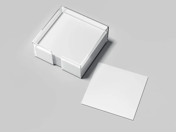 Notas blancas en blanco con soporte de vidrio. renderizado 3d — Foto de Stock
