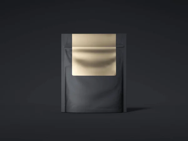 Black zipper bag with golden label. 3d rendering — Stock Photo, Image