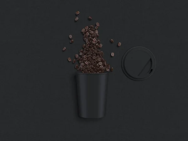 Xícara de café preto com grãos dentro. Renderização 3d — Fotografia de Stock